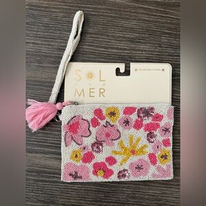 NWT Beaded Flower Zipper Pouch